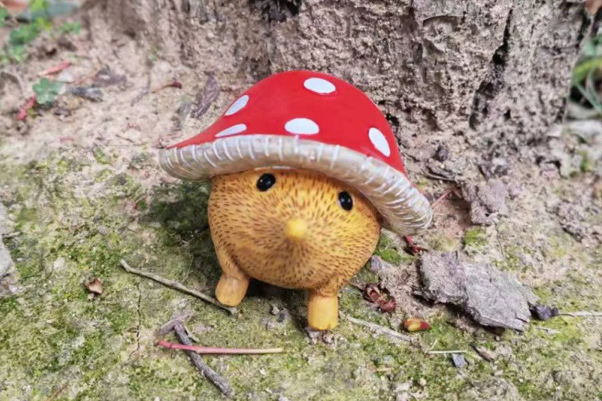 3pcs Resin Hedgehog Mushroom Figurine Resin Garden Ornament Outdoor Decor