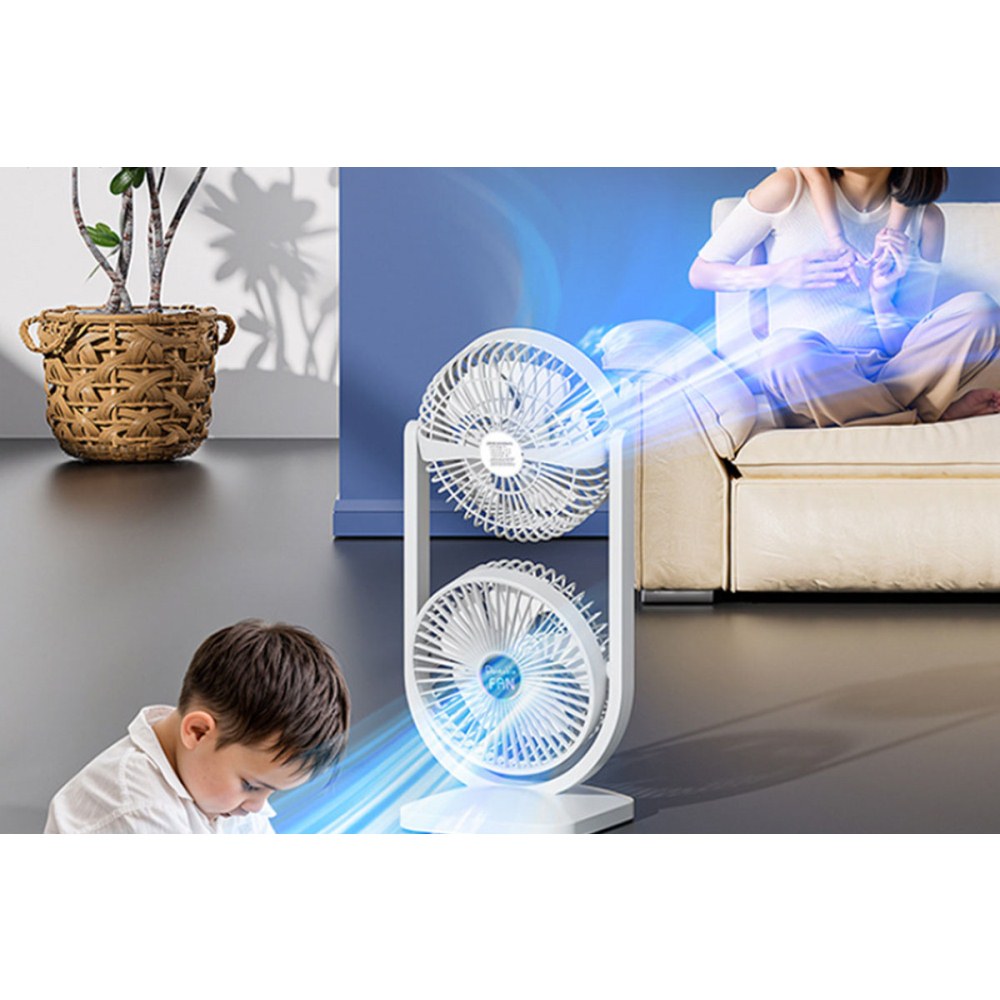 Dual Head Rechargeable Desk Fan  for Bedroom Office Home Desk