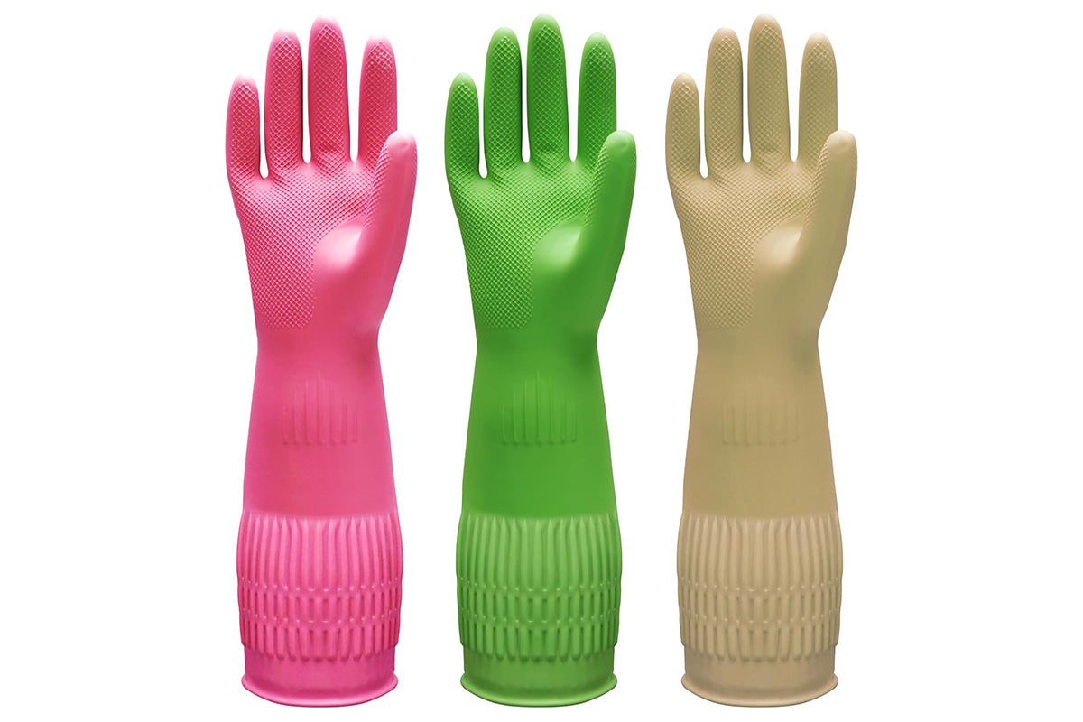 38cm Extra Long Rubber Gloves 3 Pack Heavy Duty Cleaning Gloves for Dishwashing