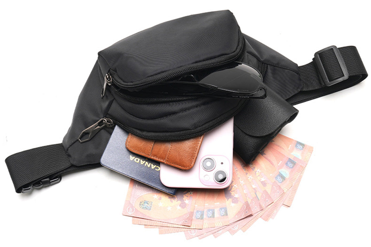 Waist Bag With 3 Zipper Pockets Crossbody Bag Unisex Large Fanny Pack For Travel Holiday