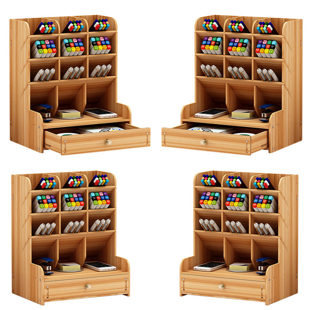 Wooden Desk Organizer with Drawers Art Supplies Storage Desktop Stationary