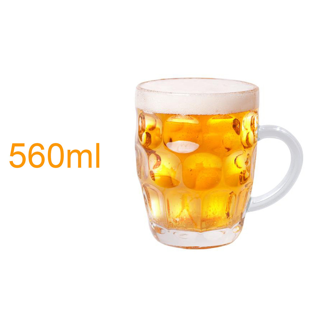 6Pcs 560ml Thick Dimpled Glass Beer Mugs with Handles