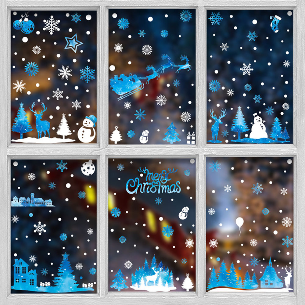 Christmas Window Glass Sticker Decal Snowman Shop Xmas Party Wall Decor