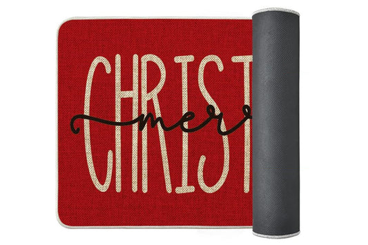 2Pcs Christmas Kitchen Rugs Merry Christmas Print Mats Home Kitchen Decor