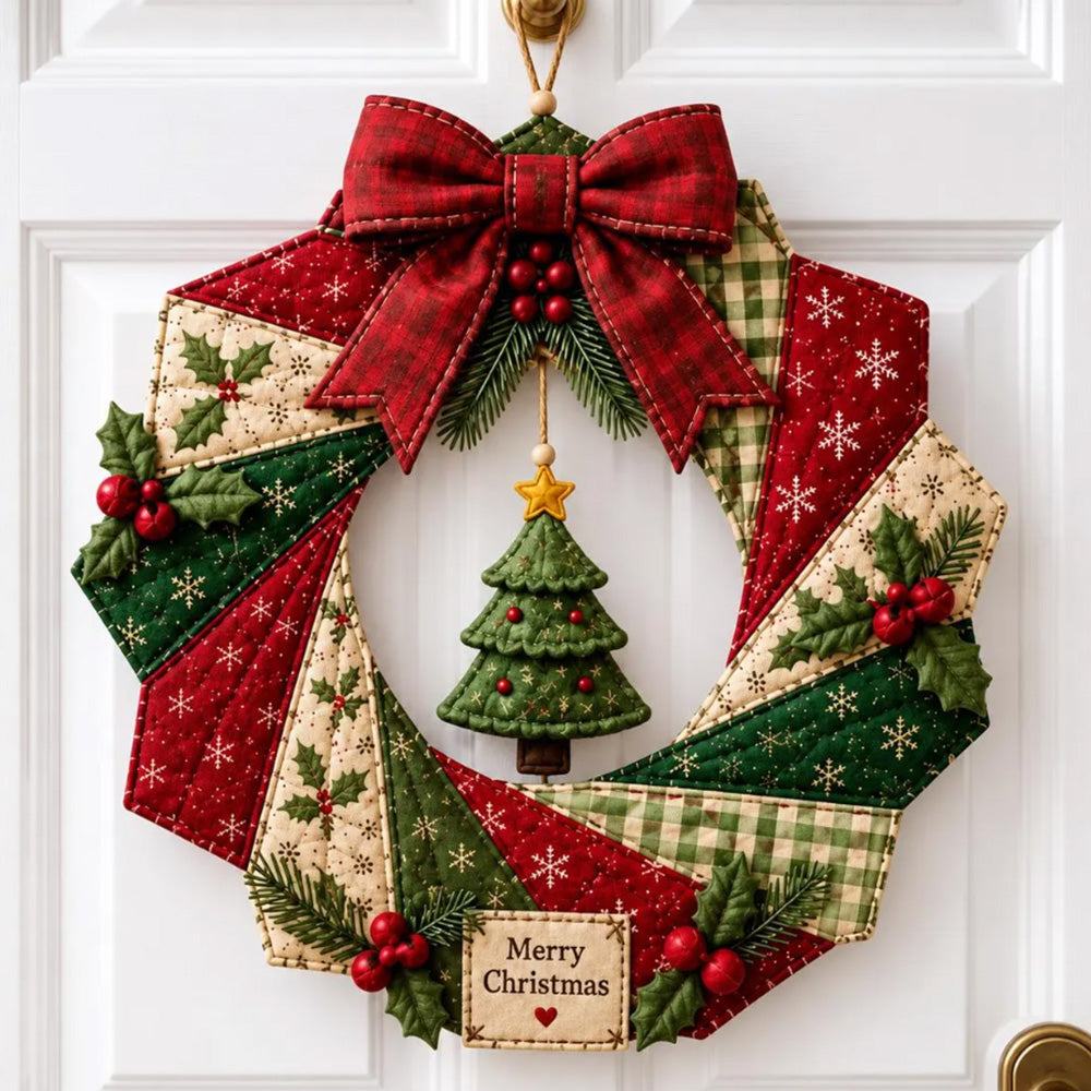 Christmas Quilted Wreath DIY Sewing Kit with Precut Fabric for Door Decor