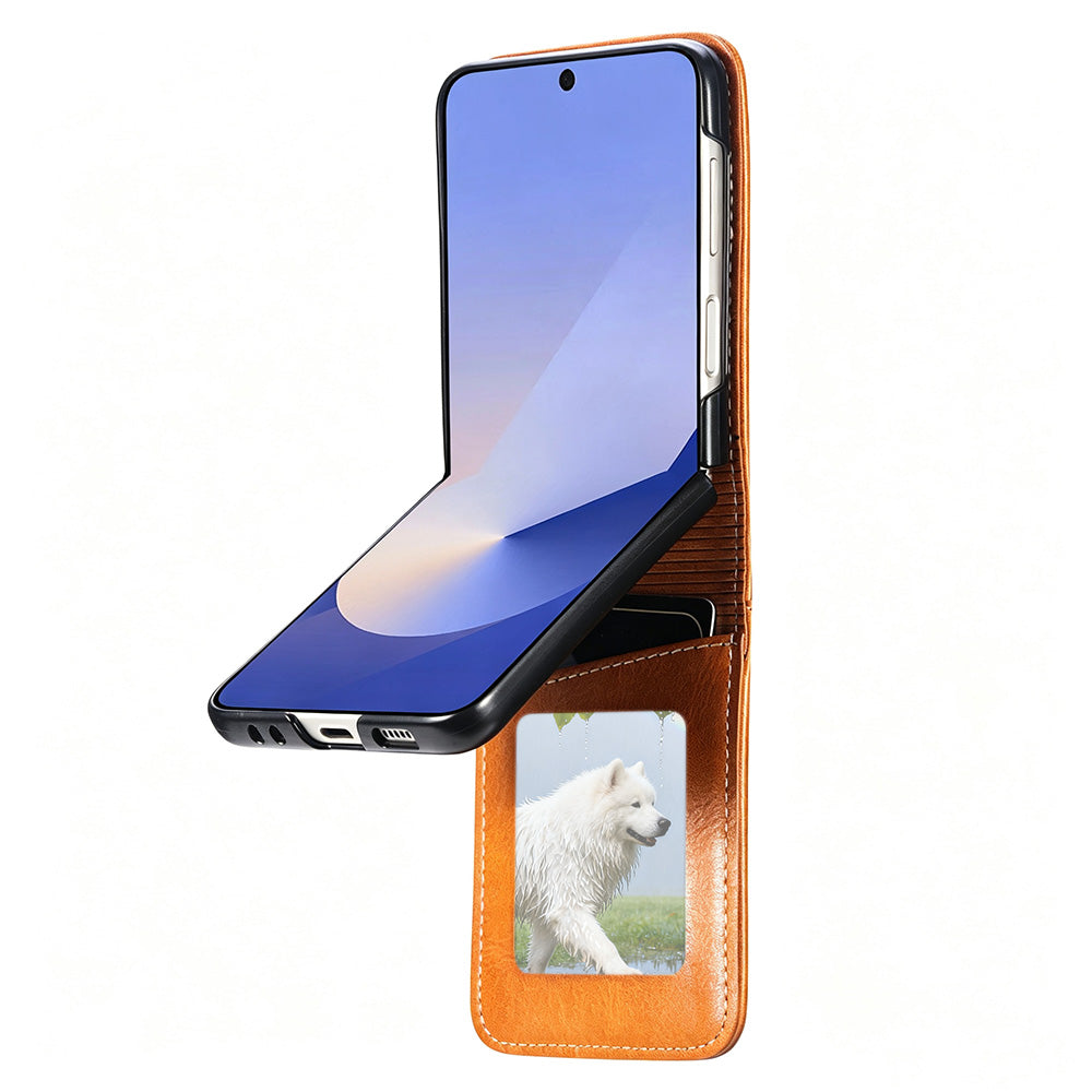 PU Wallet Card Holder Case for Samsung Galaxy Z Flip 6 7 8 with Stand-Brown