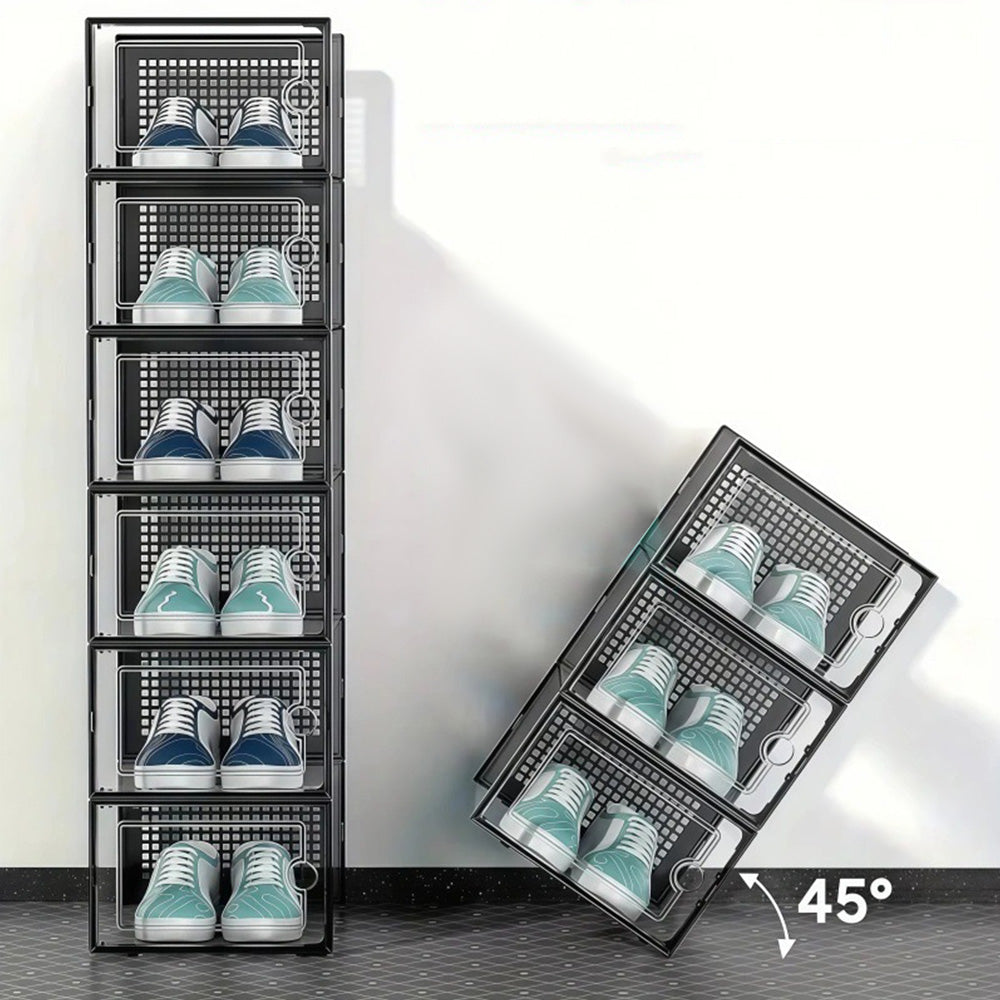 2 Pcs Clear Stackable Shoe Boxes Plastic Sneaker Containers for Closet Under Bed
