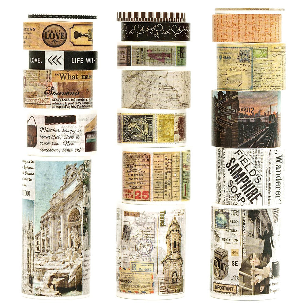 18 Rolls Vintage Washi Tape Set Writable Tapes for Scrapbooking Junk Journal supplies