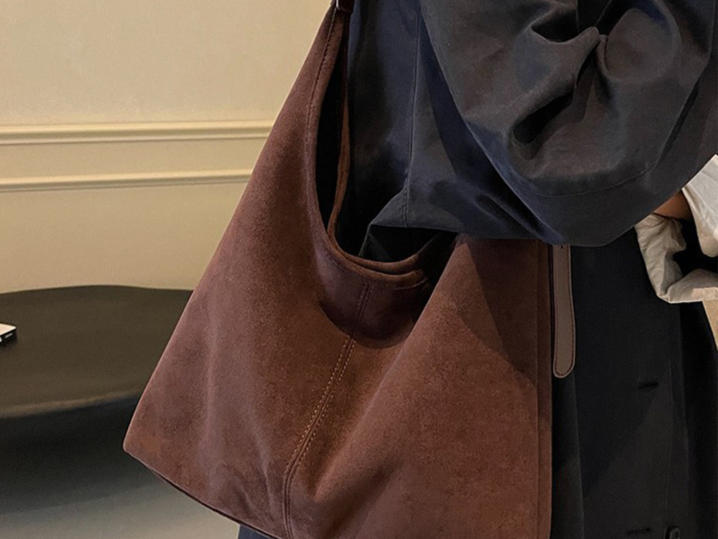 Bucket Bag with Purse Suede Bag Suede Tote Bag Suede Hobo Bags