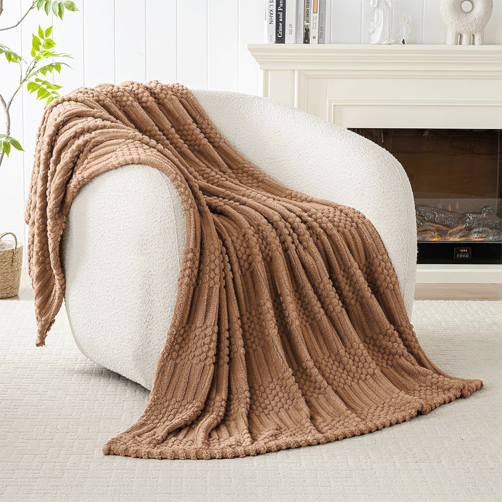 Soft Fluffy Fleece Throw Blanket for Sofa Couch Bed Living Room All Season Cozy-Brown