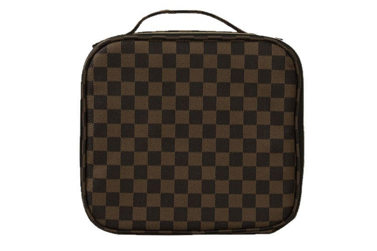 Checkered Makeup Bag Travel Cosmetic Bags Adjustable Partition Toiletry Organizer