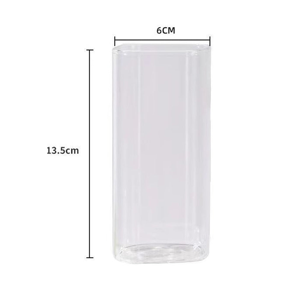 2Pcs 400ML Clear Glass Cup with Lid and Straw Square Glass Water Glass