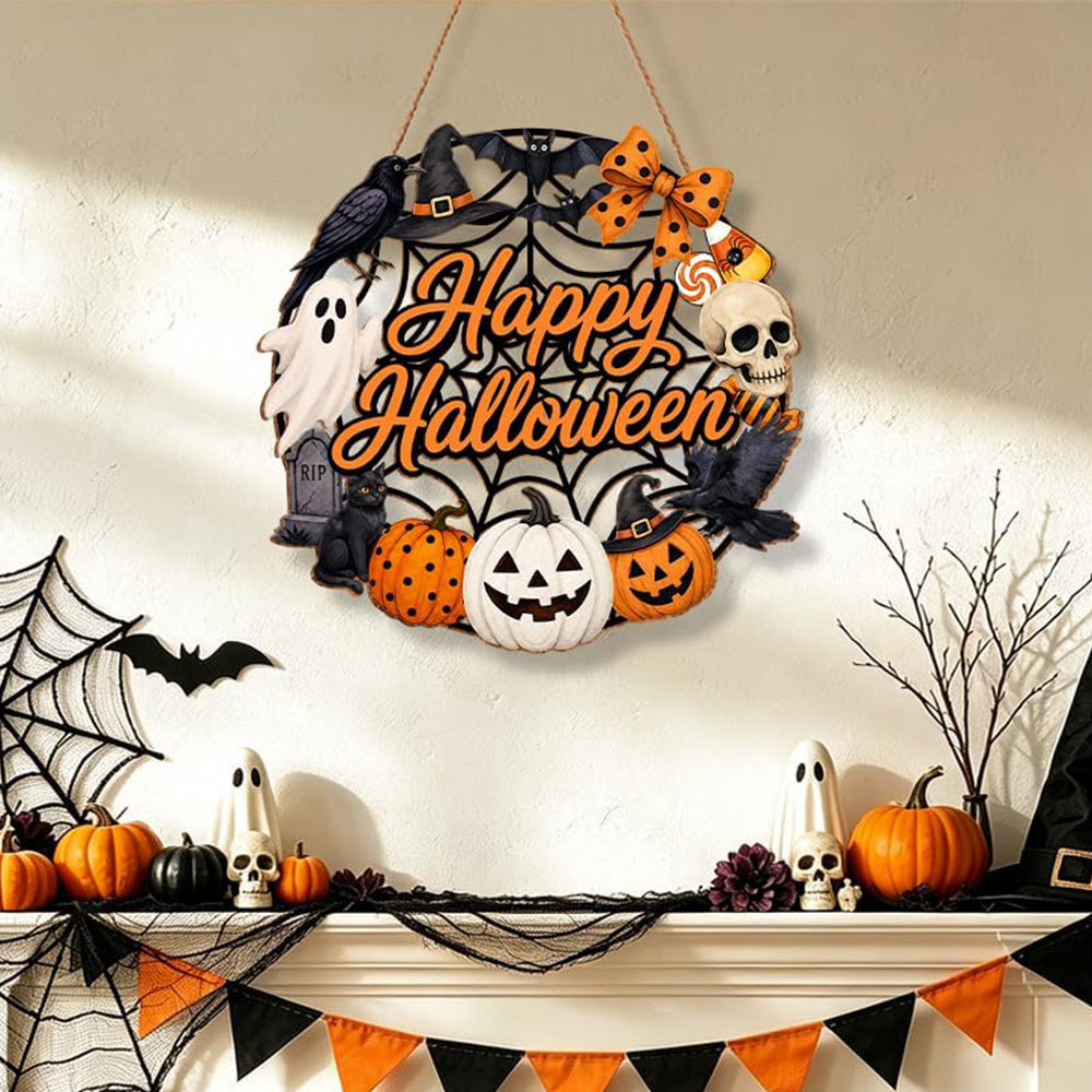 2 Pack Engineered Wood Halloween Ghost Pumpkin Hanging Door Signs