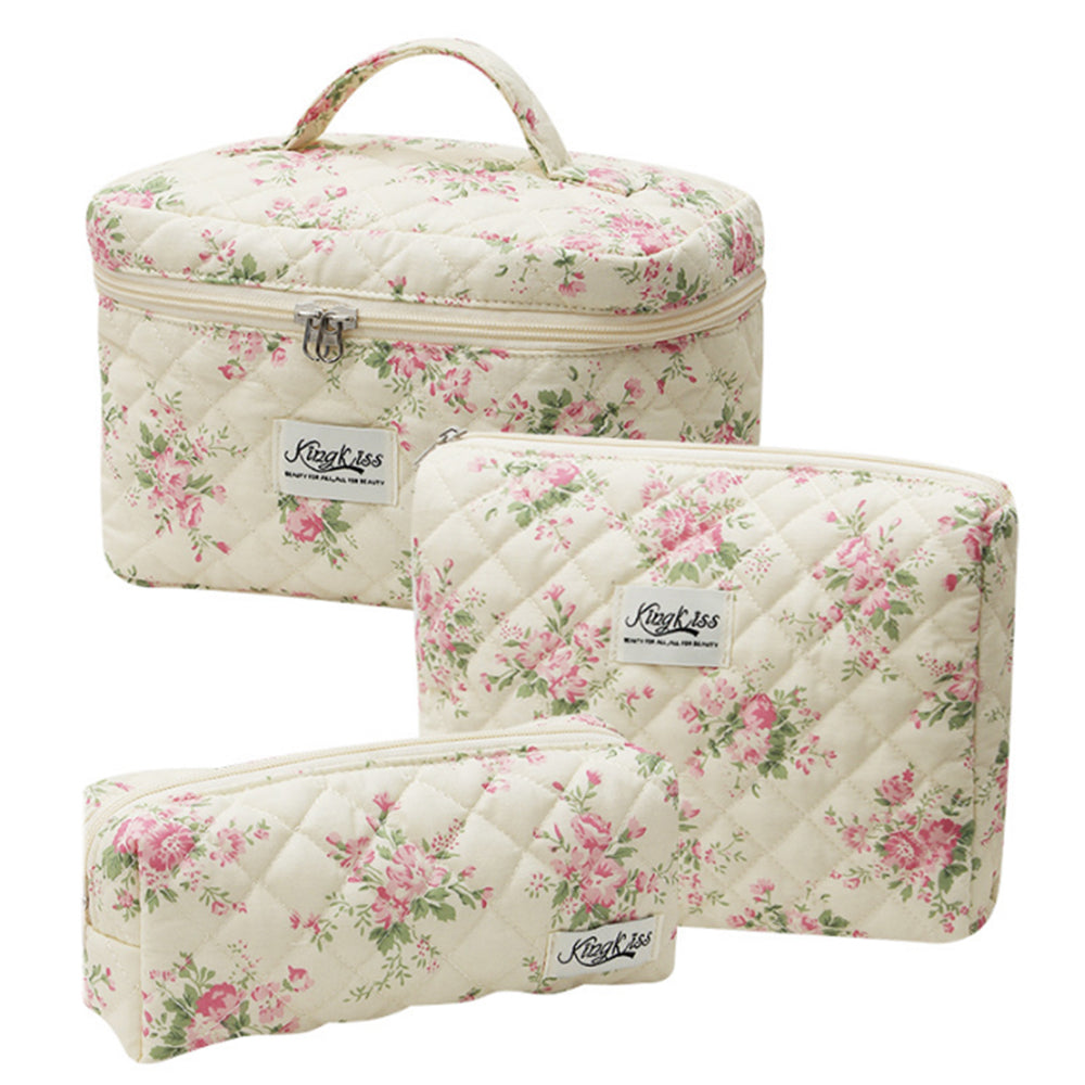3Pcs Set Floral Cotton Cosmetic Bag