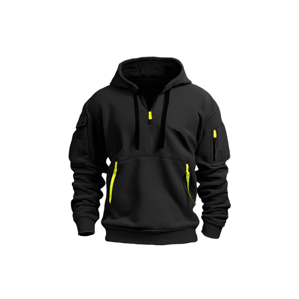Fleece Hooded Sweatshirt Casual Hoodie for Men-Black