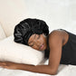 Polyester Satin Hair Bonnet with Tie Band for Sleeping-Black