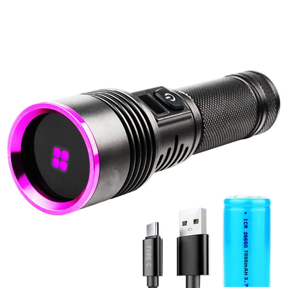 365nm Black Light UV Flashlight With LCD Display Rechargeable Torch Lamp