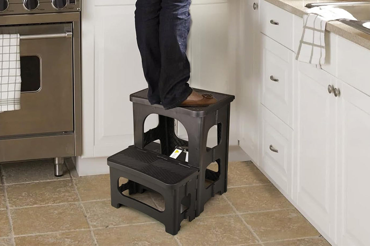 Folding 2 Step Stool Non Slip Portable Footstool Dual Heights Holds 300g