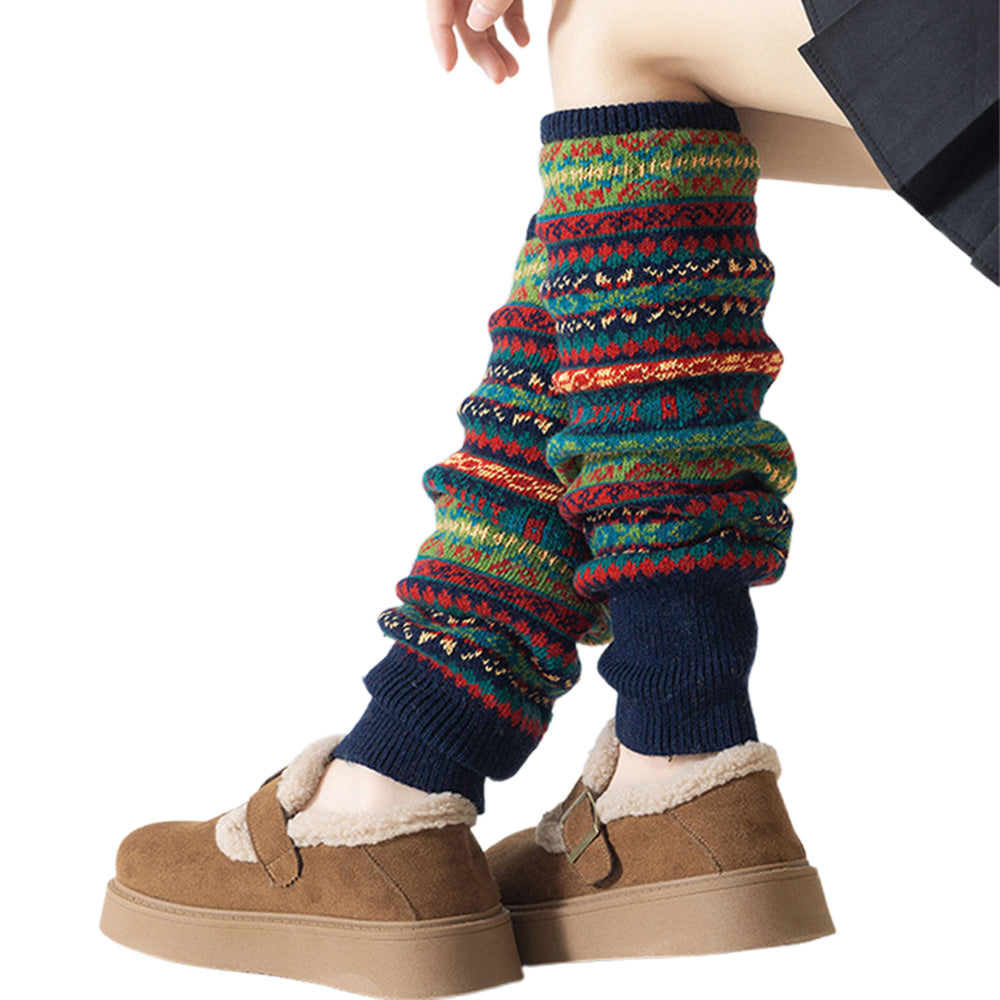 1 Pair Multicoloured Leg Warmers for Women Warm Over Knee Boot Socks for Winter