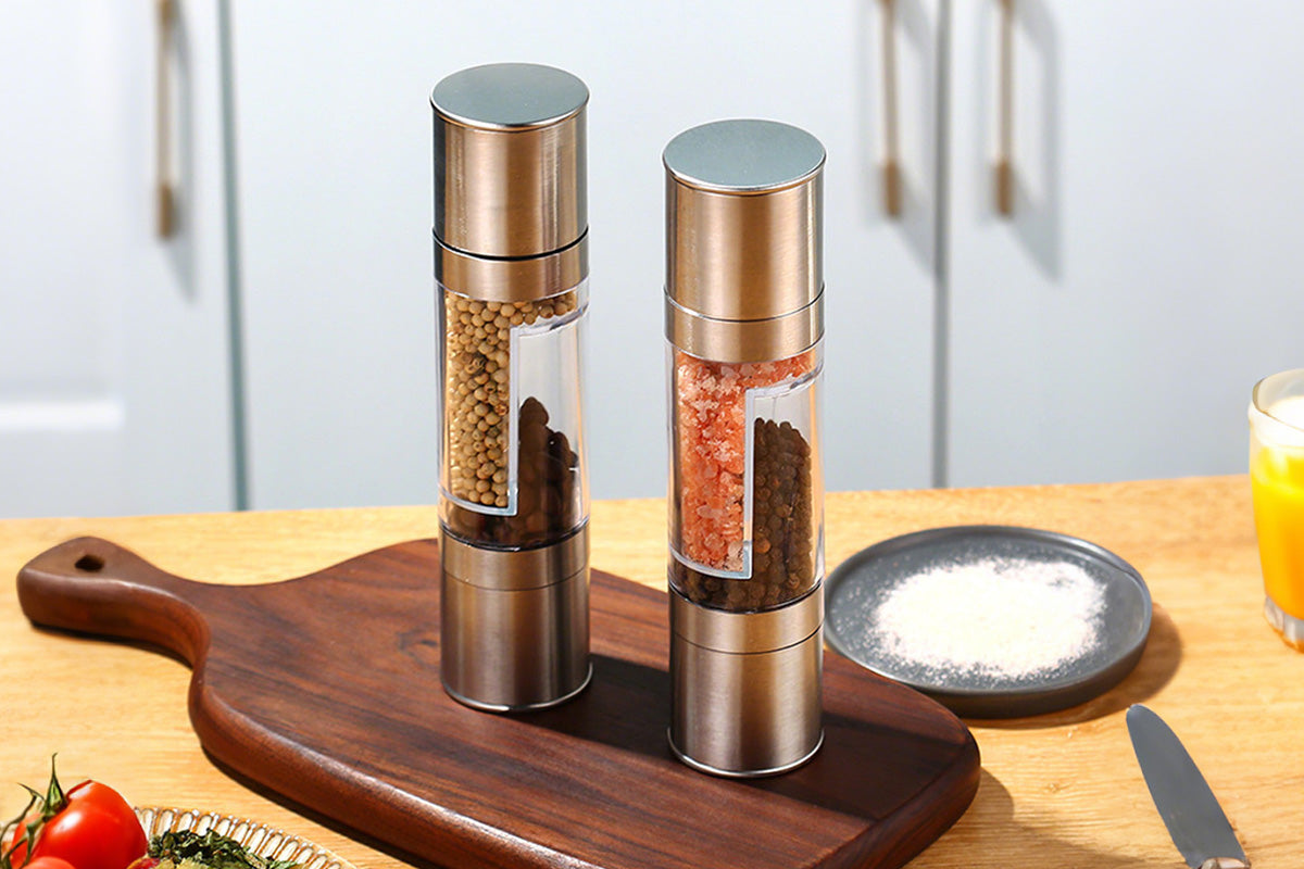 2 in 1 Stainless Steel Manual Salt and Pepper Grinder Adjustable Spice Mill for Kitchen