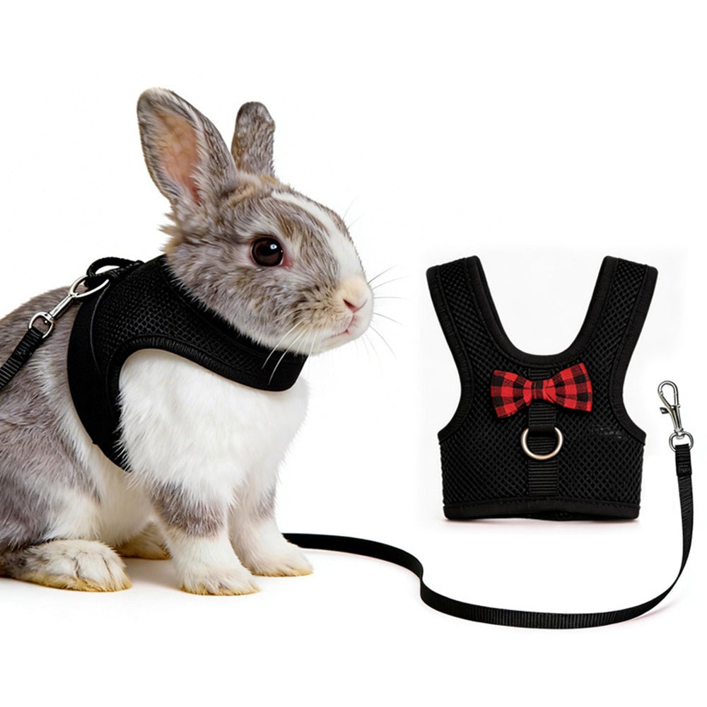 Rabbit Harness and Leash Set Adjustable Breathable Mesh Vest for Bunny Small Pets-Black