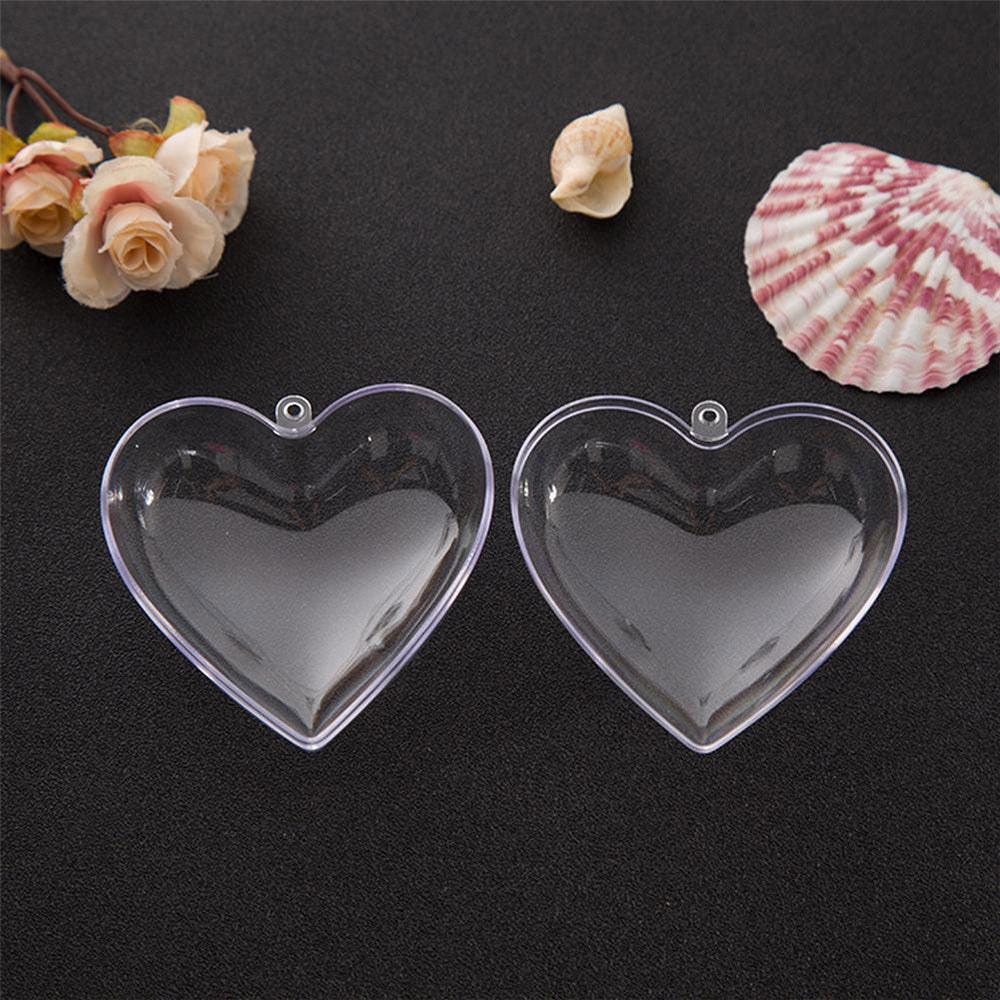 10Pcs Christmas Heart-Shaped Plastic Baubles Fillable Clear Balls Xmas Tree Decor