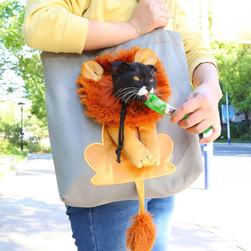 Pet Canvas Bag Lion-shaped Shoulder Bag Cat Dog Tote Bag Small Pet Carrier Bag