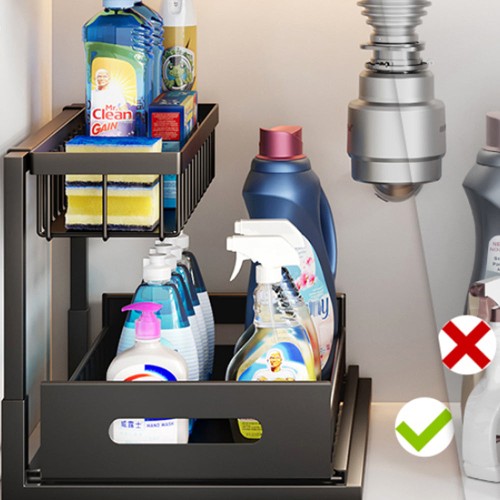 2Pcs 2-Tier Sliding Under Sink Cabinet Organizer Rack