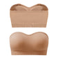 Women Strapless Wirefree Bandeau Bra with Removable Shoulder Straps-Beige