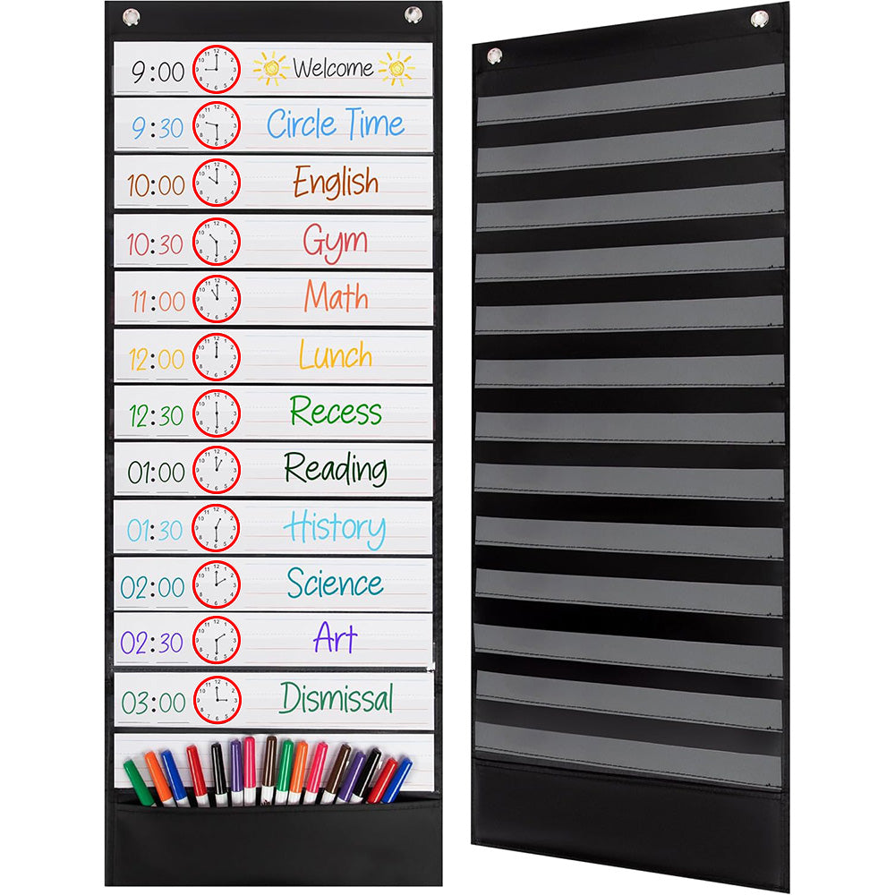 90x33cm Wall Time Management Card Organizer with 14 Dry Erase Cards