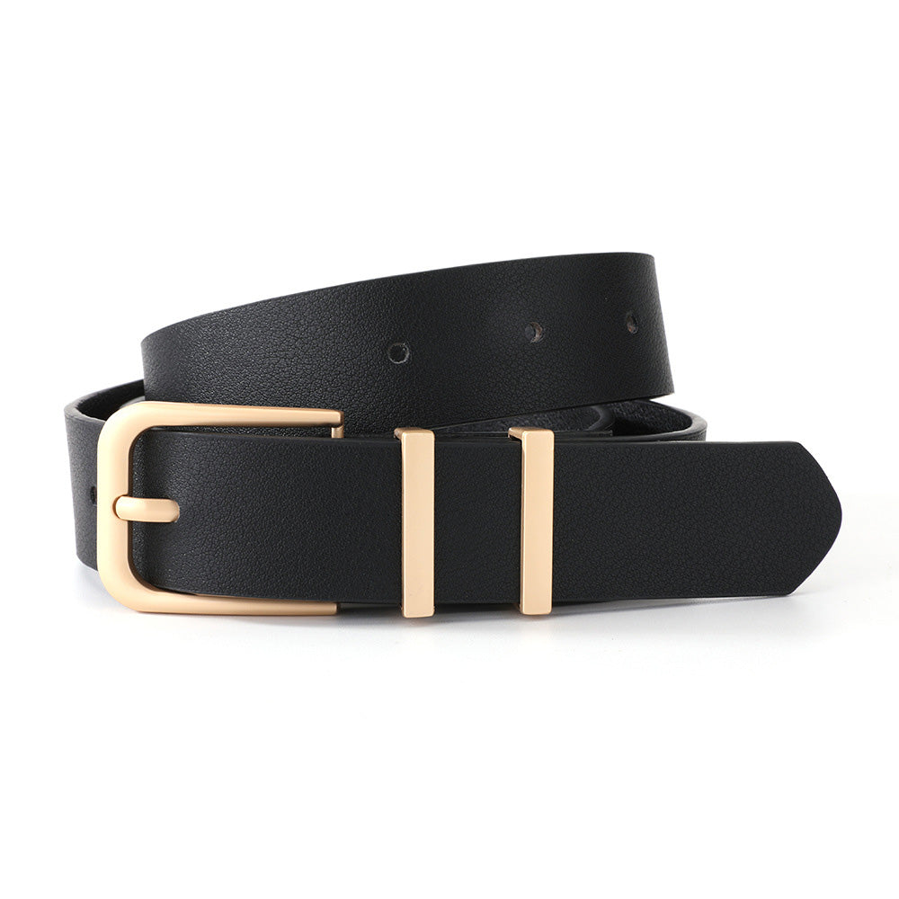 Women PU Leather Waist Belt Gold Pin Buckle Casual Belt for Jeans Dress