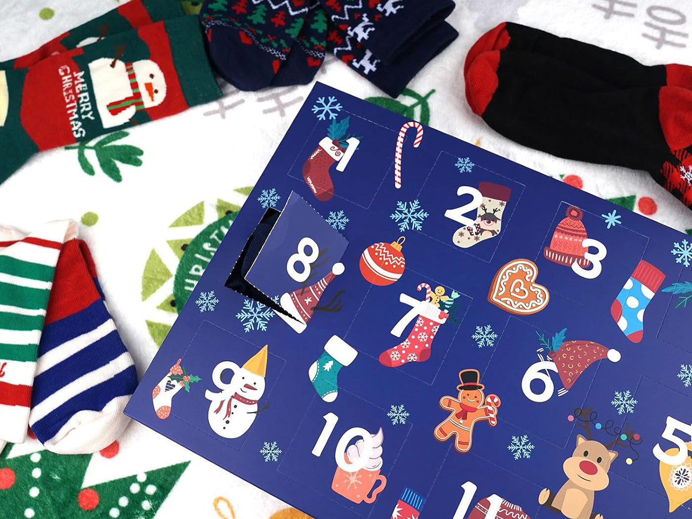 12 Pairs Christmas Sock Advent Calendar Blind Box 24 Days Countdown Calendar
