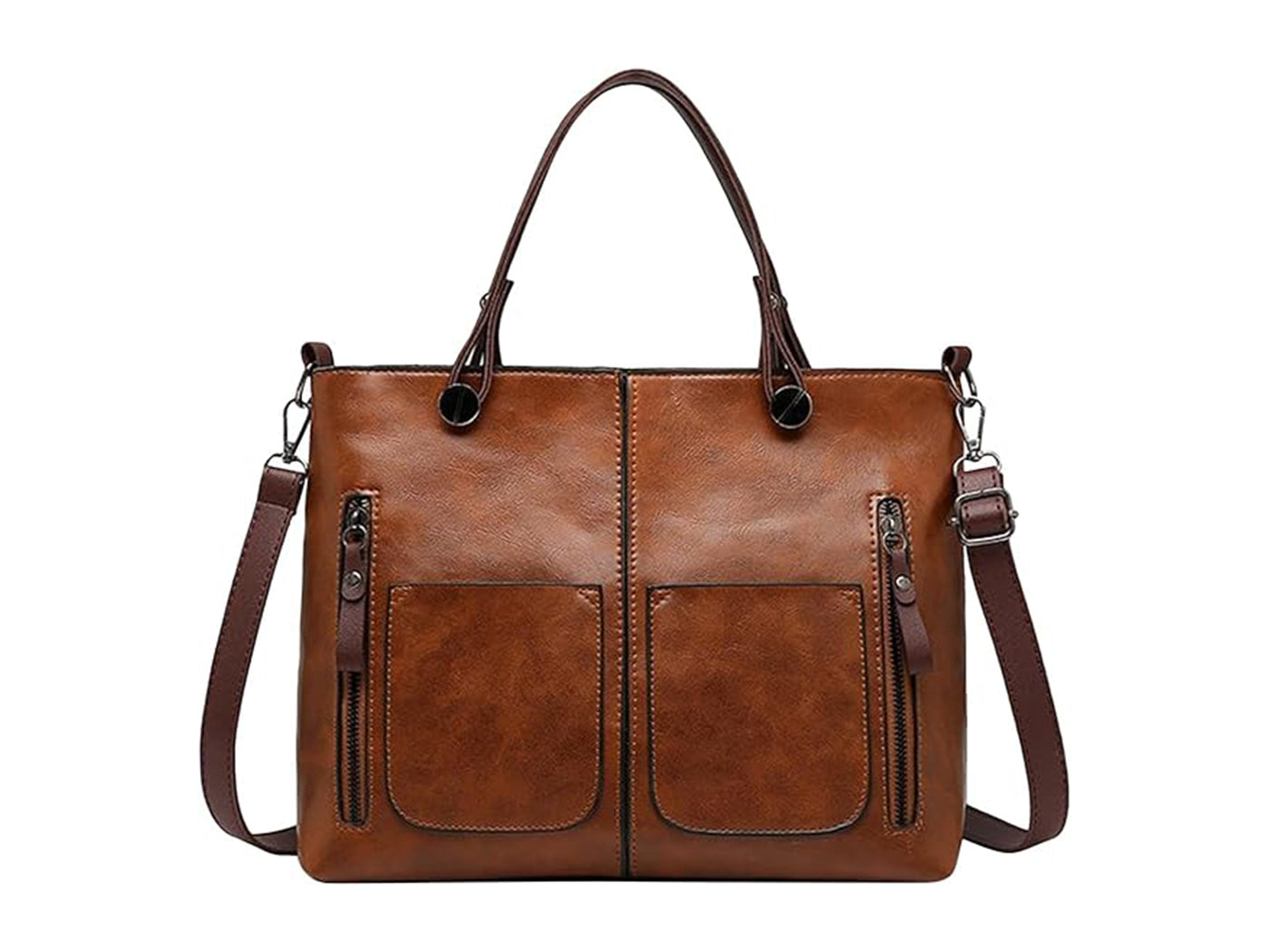 Vintage Leather-Look Tote Handbag Crossbody Briefcase