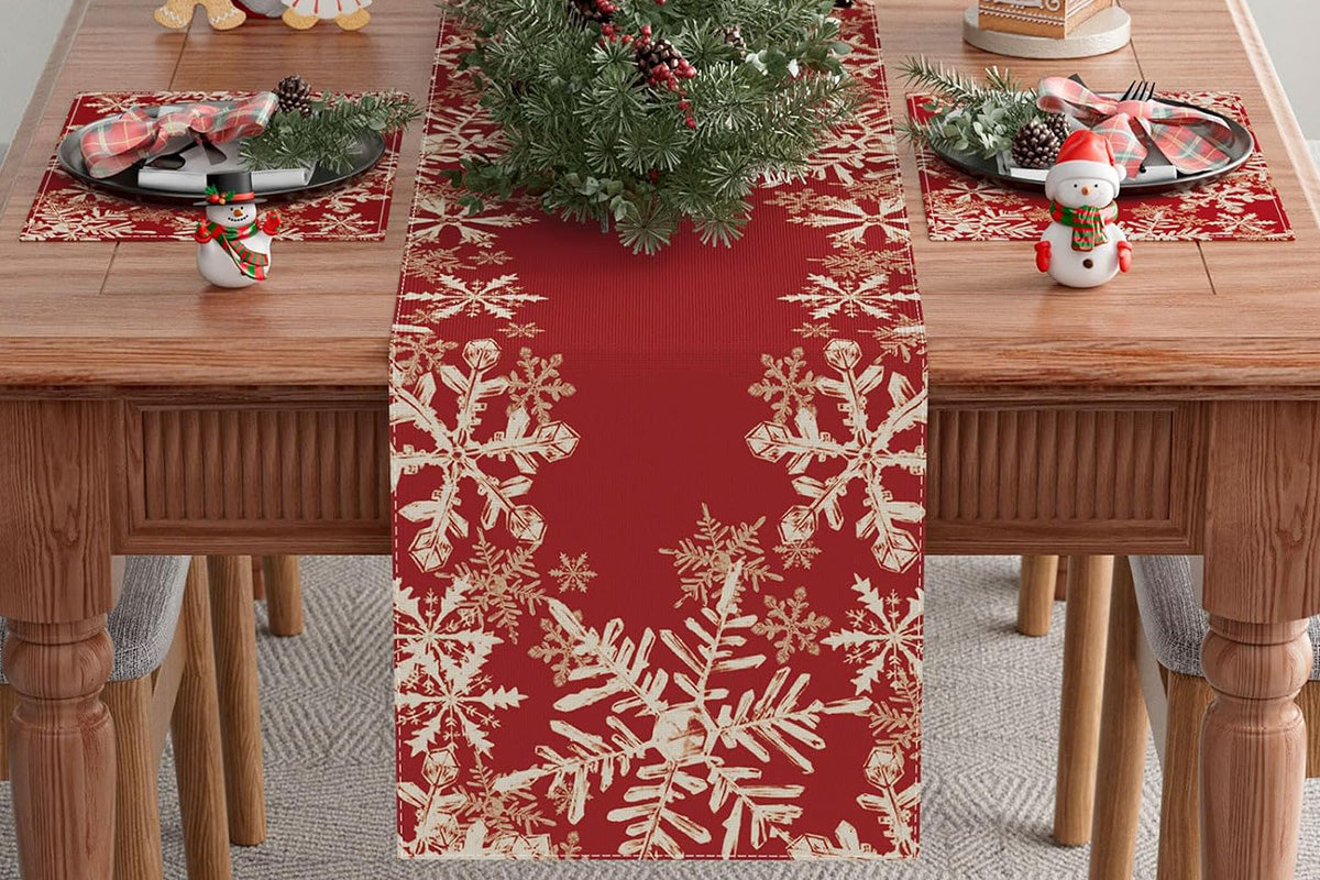 Linen Christmas Table Runner Long Farmhouse Holiday Home Kitchen Table Decorations