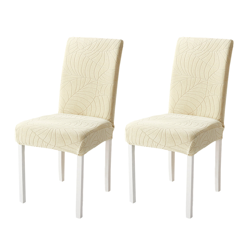 2Pcs Jacquard Parson Chair Slipcover with Leaf Pattern