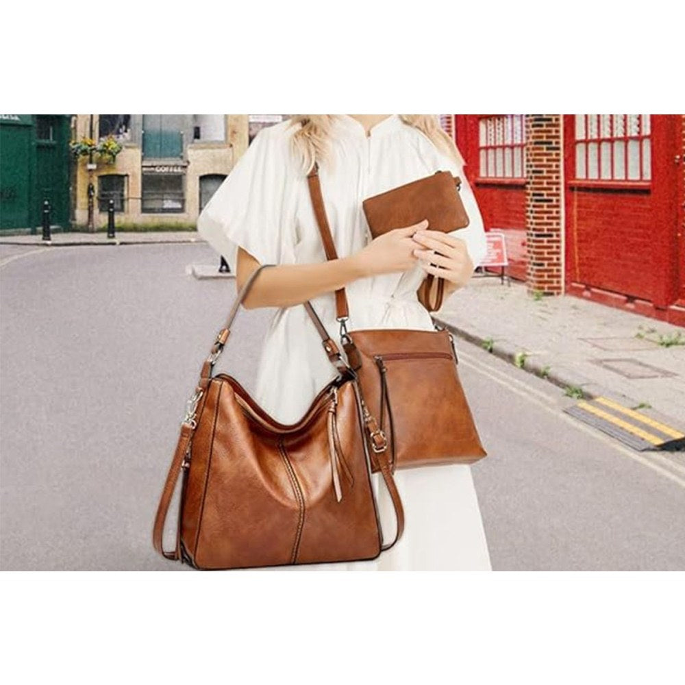 Leather Handbags Shoulder Bag and Purse Set for Women Gifts