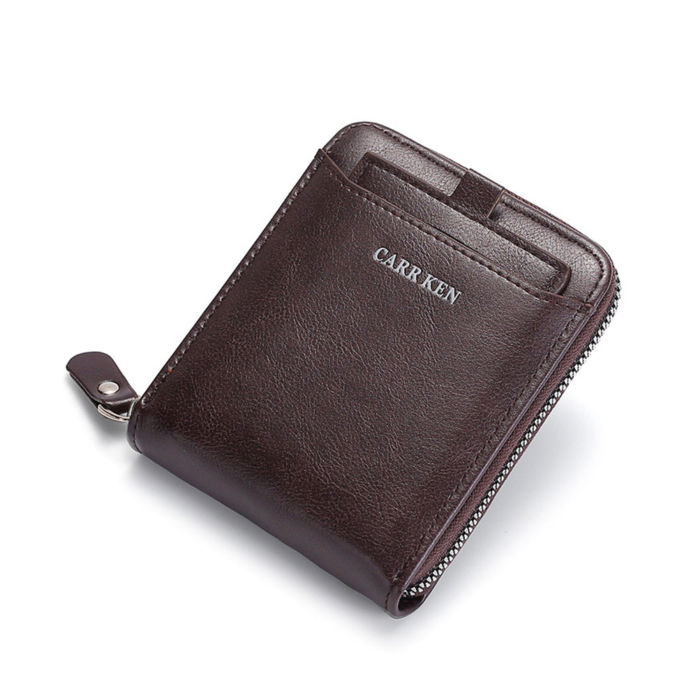 Men RFID Blocking PU Zipper Bifold Wallet Credit Card ID Holder