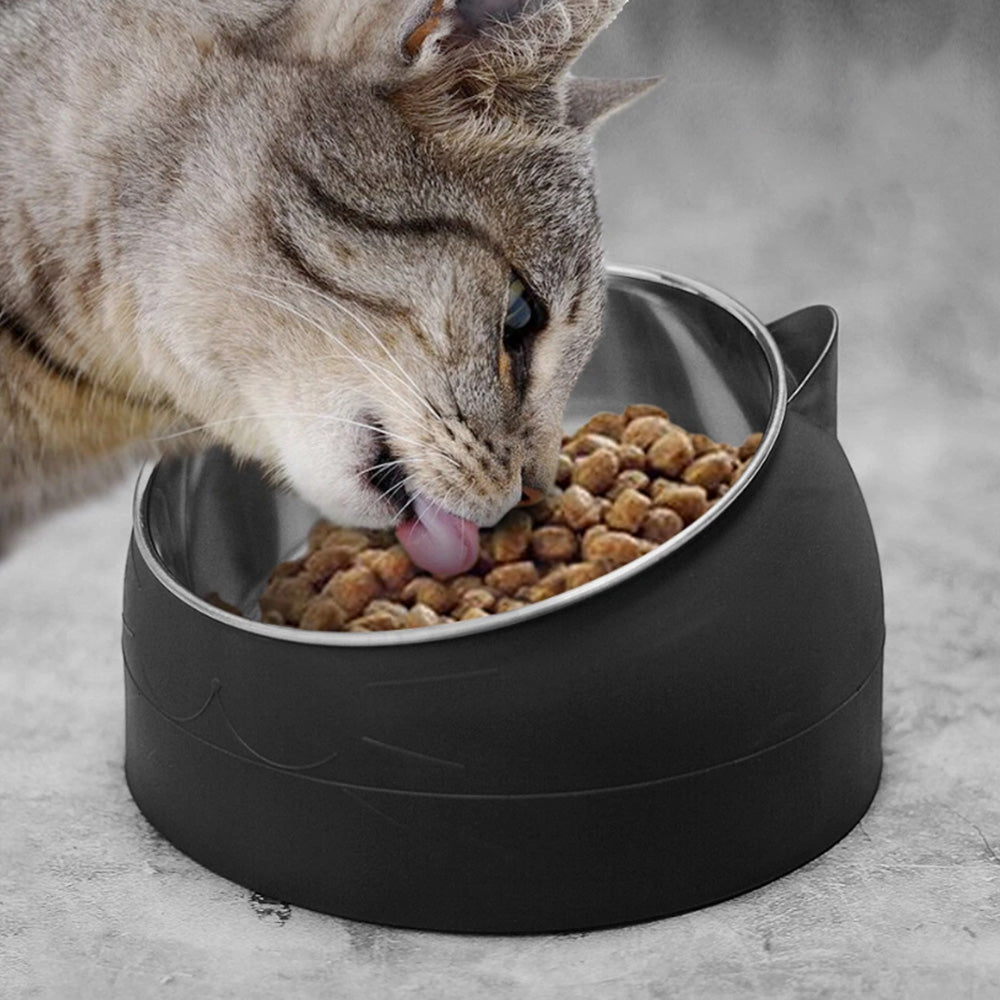 400ml Stainless Steel Tilted Pet Bowl Non-Slip Raised Feeder for Cats and Dogs