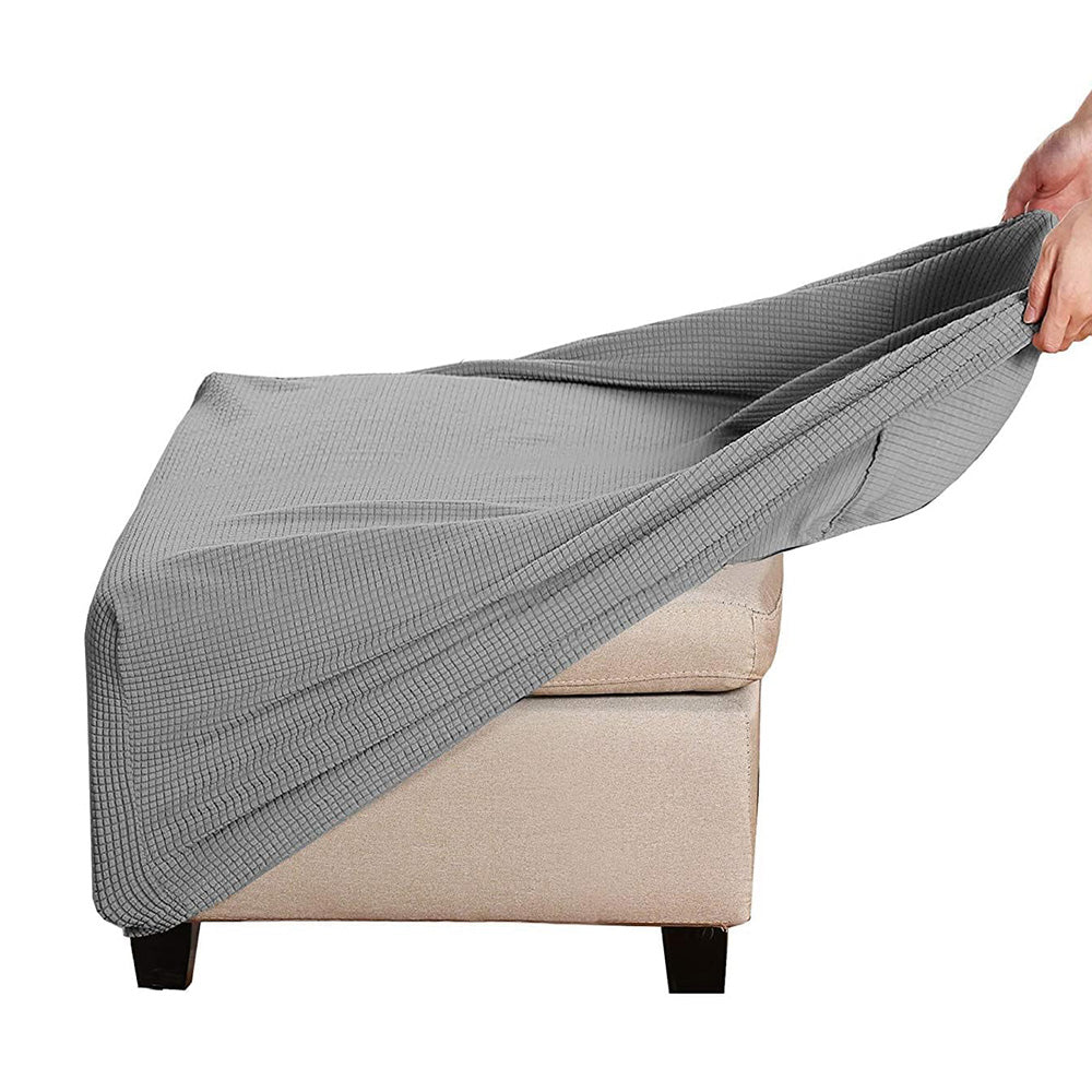 Elastic Jacquard Footrest Cover with Textured Stripes and Elastic Strap-Light Grey
