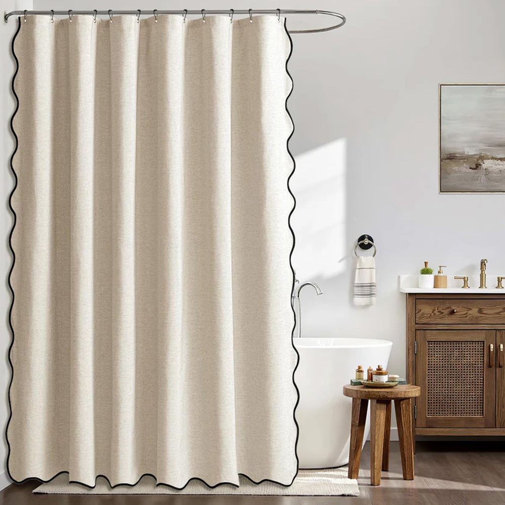 Waterproof Shower Curtain Thick Boho Wavy Edge With Rustproof Hooks