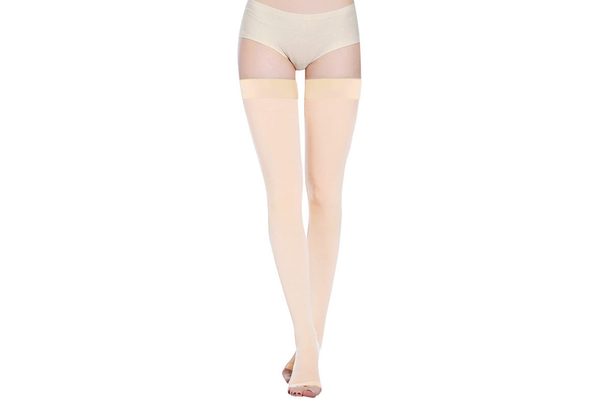 Support Stockings Open Toe High Stockings Plus Size Calf Sleeve For Unisex-Beige