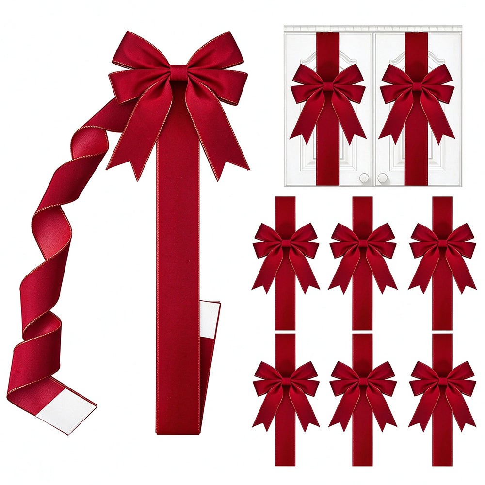 2X 4 Flocked Christmas Bow Cabinet Door Decorations with Hook and Loop