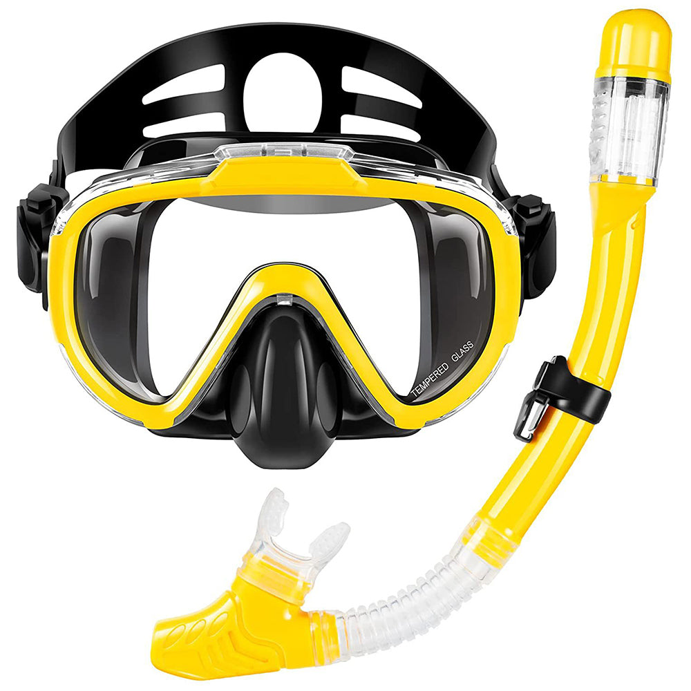 Diving Mask Anti-Fog Panoramic View Snorkel Dry Top Snorkeling Gear for Adults