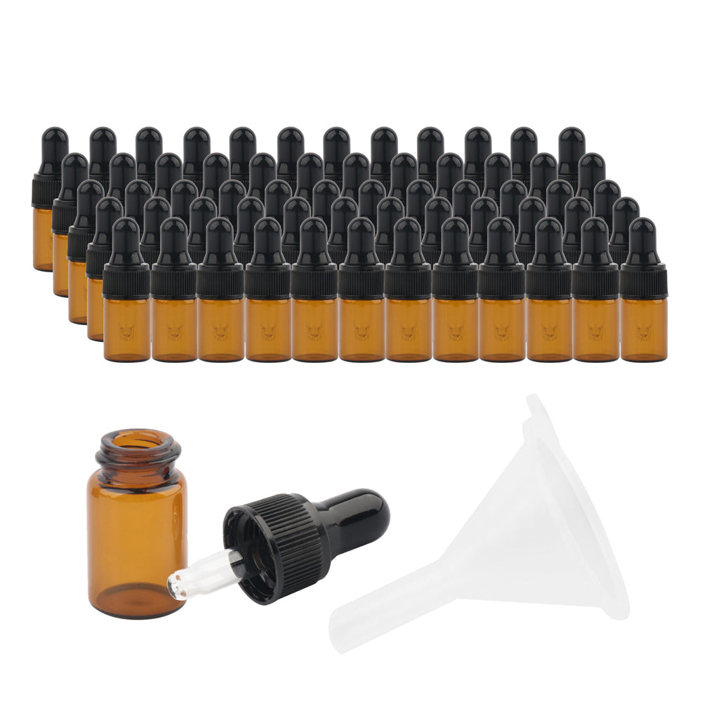 50Pcs 1/2ml Amber Glass Dropper Bottle with Funnel