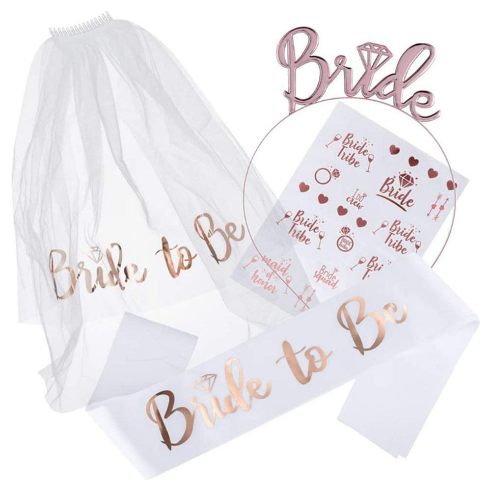 3pcs Bride to Be Sash Headband Tiara Veil Tattoo Bachelorette Bridal Shower Decoration Accessories