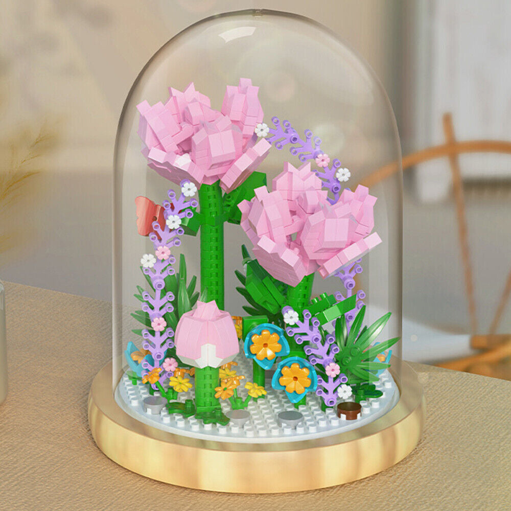 Building Blocks Flower Set Rose Flower Bouquets Toys with Dust Cover Home Decor