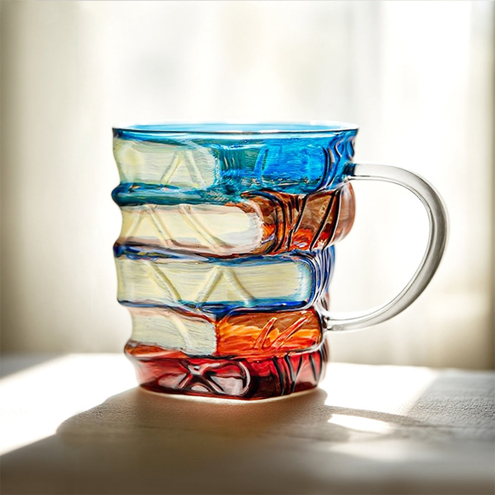 Painted Book Stack Coffee Mug Vintage Novelty Glass
