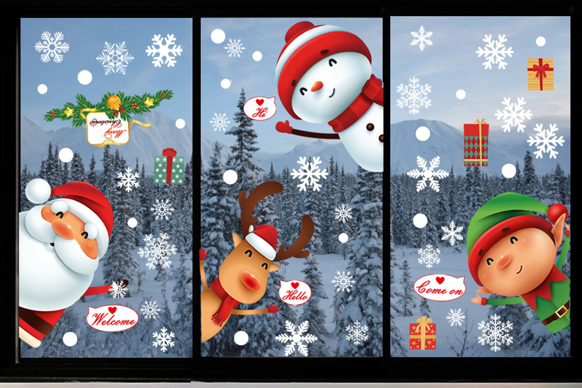 6Pcs Christmas Window Clings Window Stickers Decals with Santa Claus and Snowman