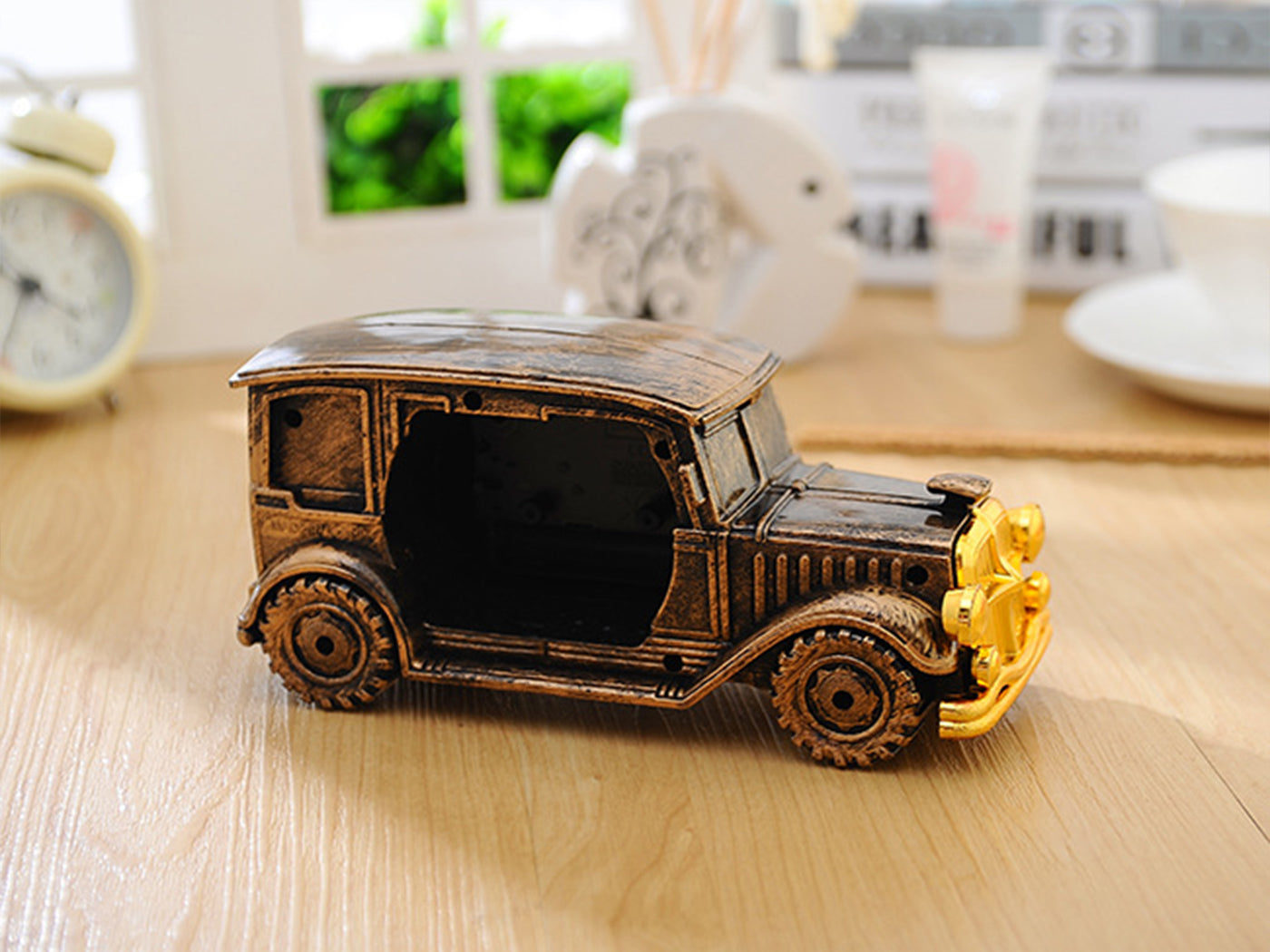 Vintage Car Retro Desk Clock Analog Digital Timepiece for Home and Office