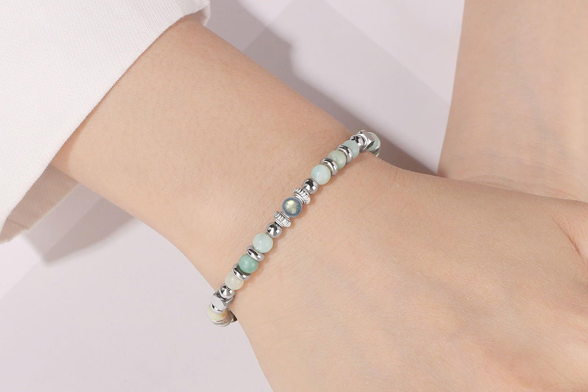 Gift for Women Moonstone Bracelet Amazonite Jasper Stainless Steel Bracelet